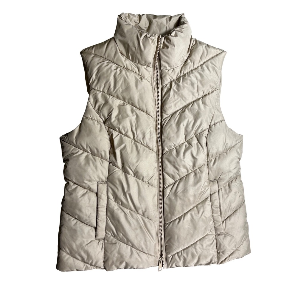 Cole Haan Signature Women's Medium Beige Puffer Vest Quilted Zip Front Neutral